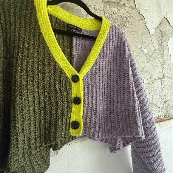 Urban Outfitters Cardigan Waffle Knit Colorblock Cropped Sweater Y2K Indie Small - Picture 3 of 7